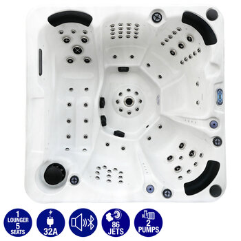 Miami Spas Palma V2 86-Jet 6 Person Hot Tub in 2 Colours - Delivered and Installed