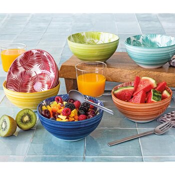 Over & Back Tropical Stoneware Bowls, 6 Piece
