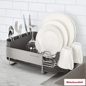 KitchenAid Compact Dish Rack with Stainless Steel Panel in Grey