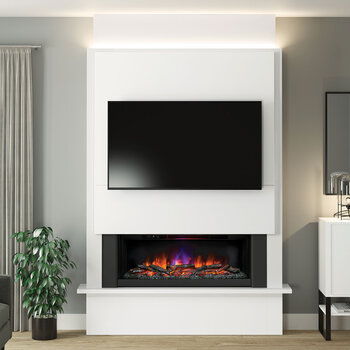 Flare Oxton Wall Mounted Chimney Breast Fireplace Suite in White, 2kW 