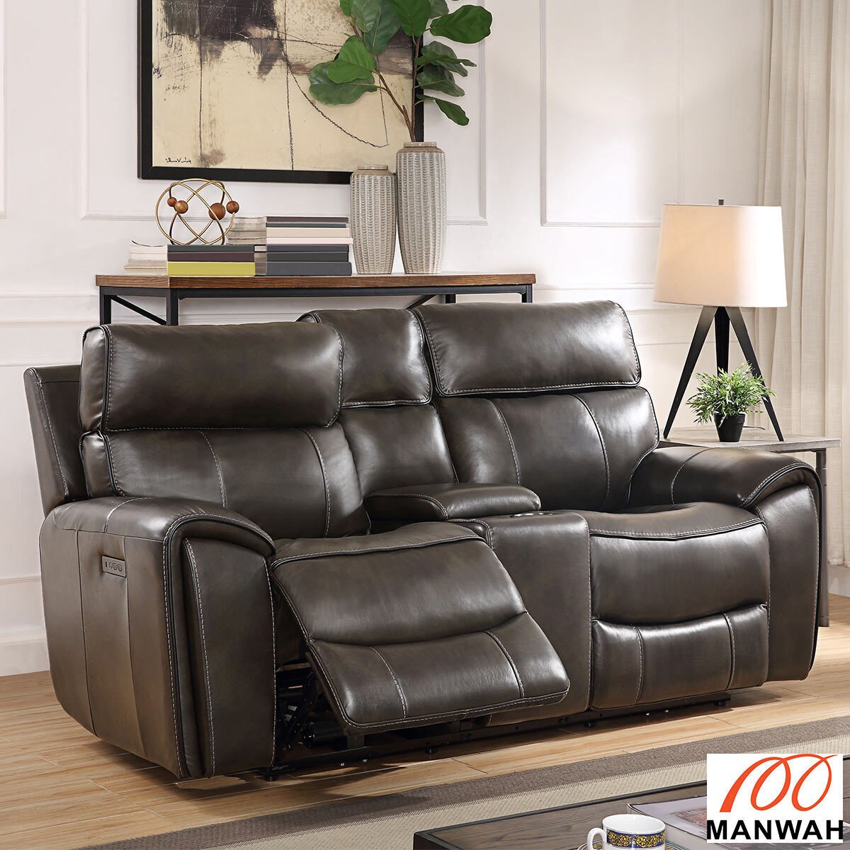 Manwah Keegan 2 Seater Brown Leather Power Recliner Sofa Costco Uk