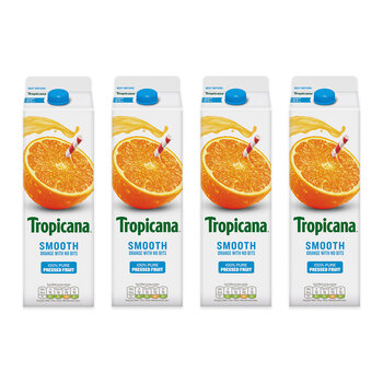 Tropicana Smooth Orange Juice, 4 x 900ml