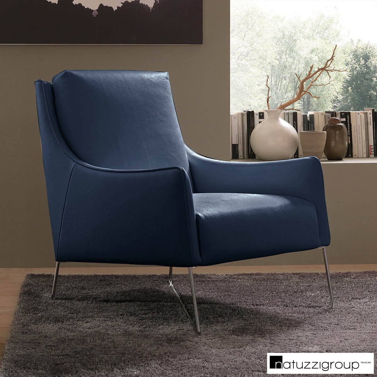 Natuzzi Navy Top Grain Leather Accent Chair Costco Uk