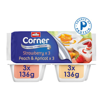 Müller Corner Strawberry and Peach & Apricot Yogurt 6 x 136g