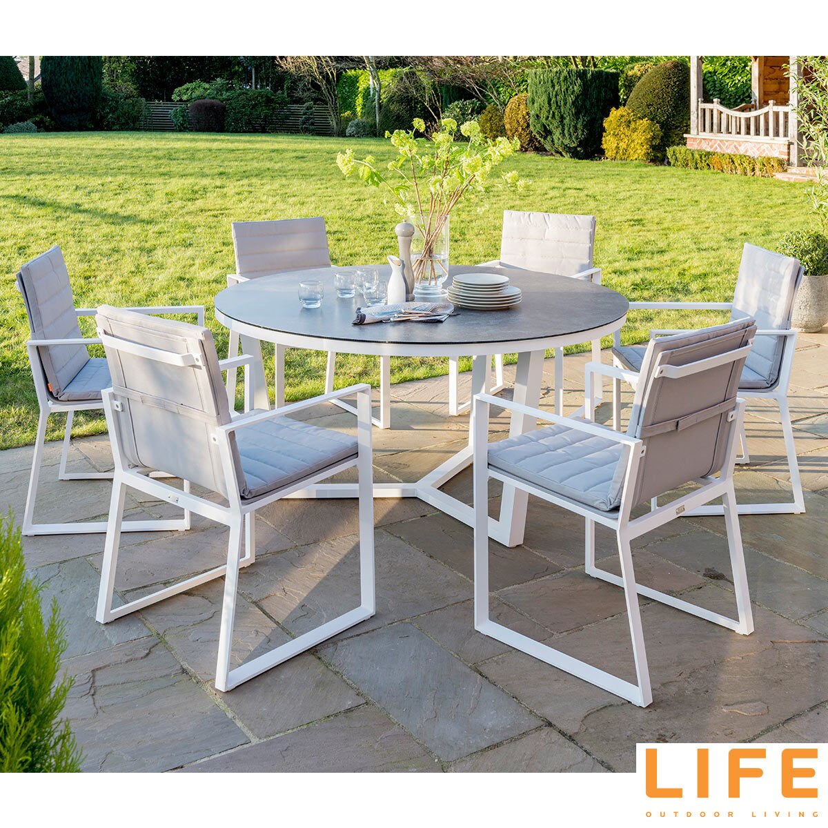 Life Outdoor Living Primavera 7 Piece Round Dining Set Costco Uk