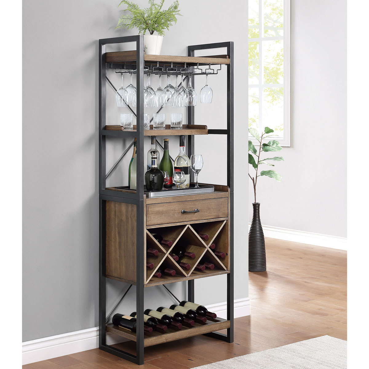 Bayside Furnishings Tall Wine Bar Cabinet Costco Uk