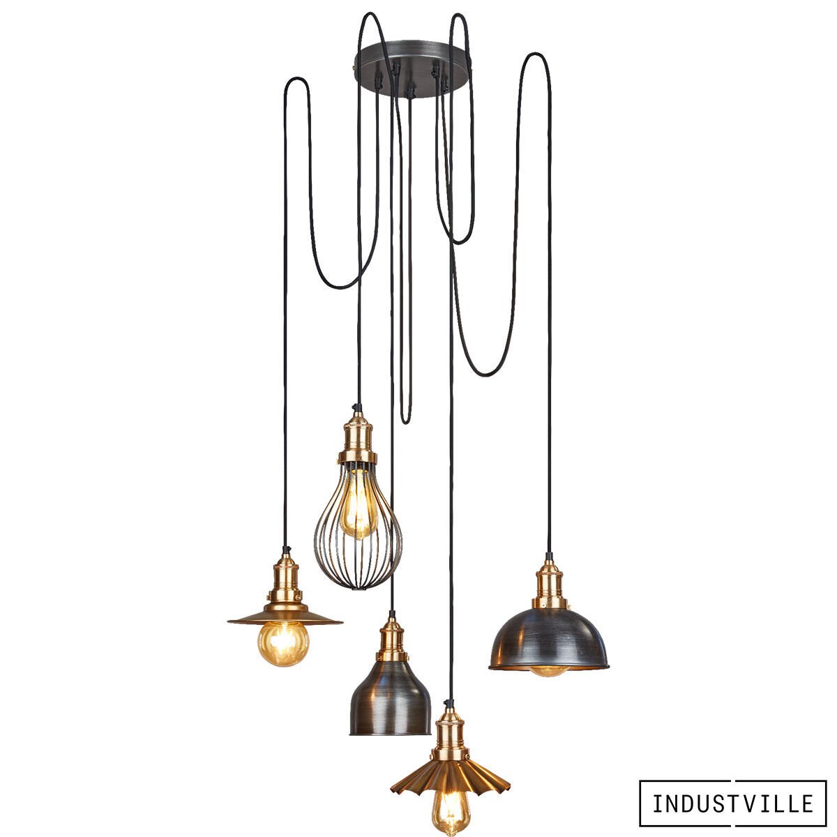 Industville Brooklyn 5 Wire Brass Pendant Light Costco Uk
