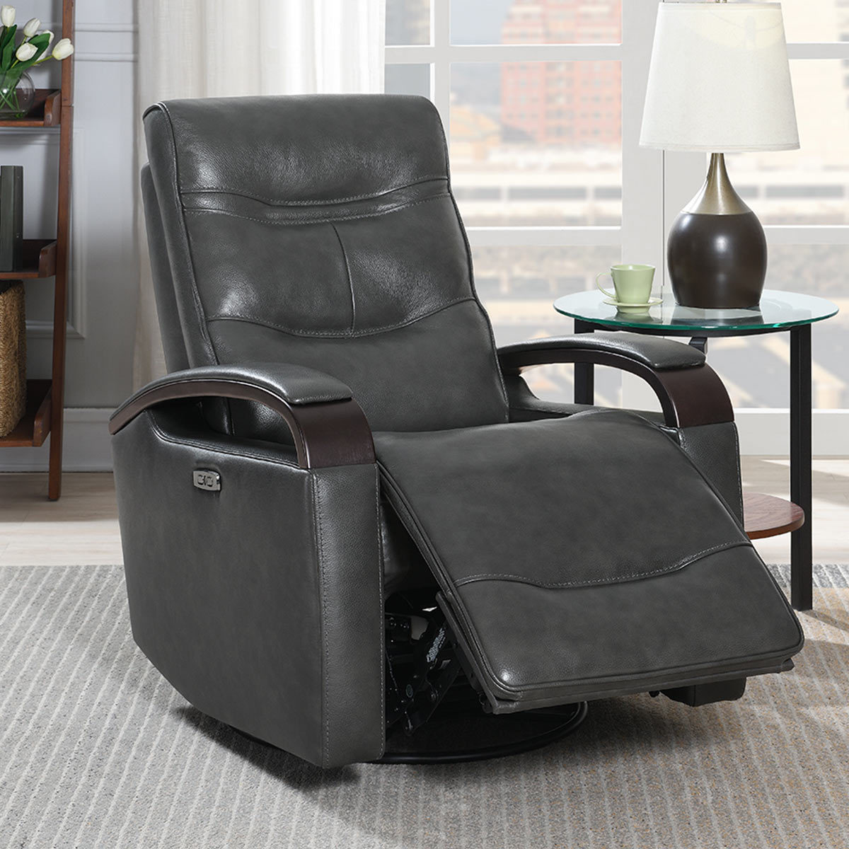 A George Grey Leather Power Swivel Glider Recliner Chair Costco Uk