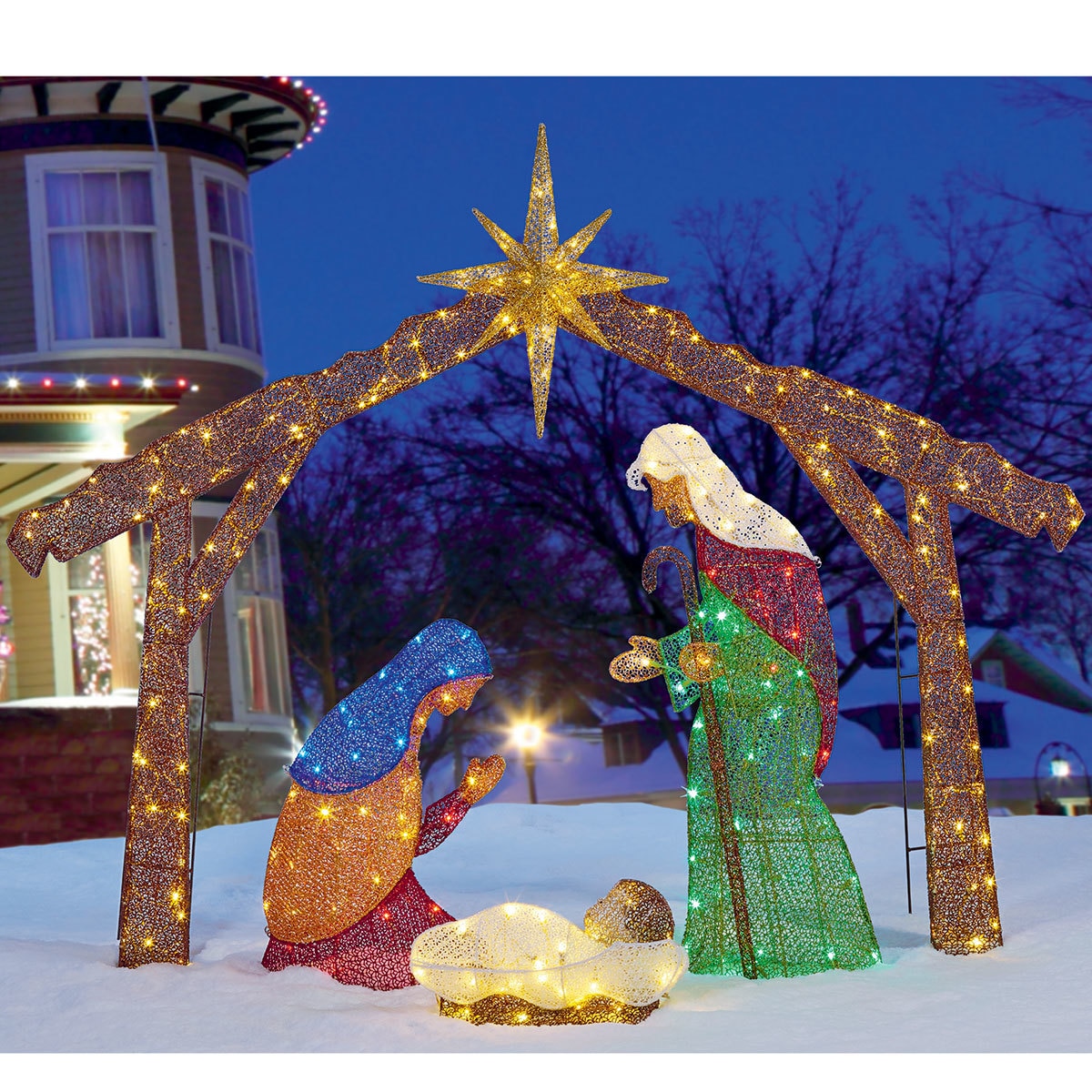 4ft 8 Inches 1 42m Christmas Led Fabric Nativity Set With 245
