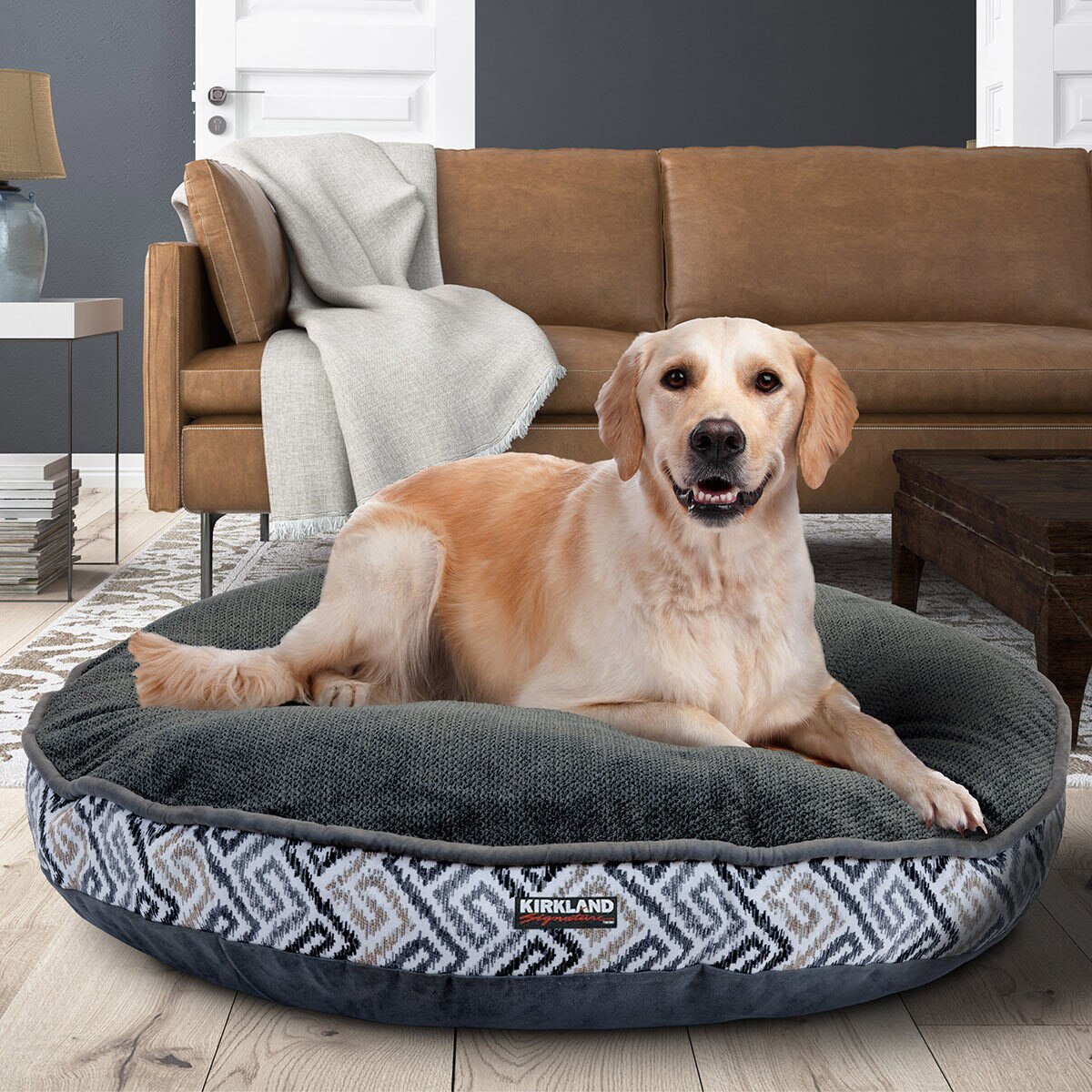 Kirkland Signature 42 106 7 Cm Round Pet Bed Grey Block Design