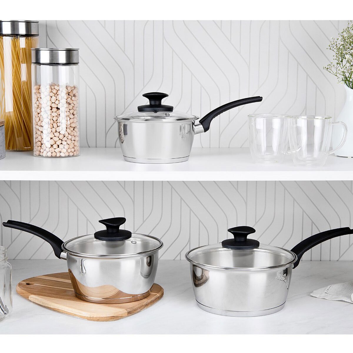 thumbnail image 2 of 6-Piece Stainless Steel Sauce Pan Set - 1Qt, 2Qt & 3Qt Pots With Lids, Induction Compatible 2 of 5