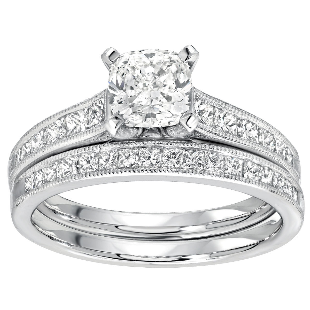 1 78ctw Princess And Cushion Cut Diamond Wedding Ring Set