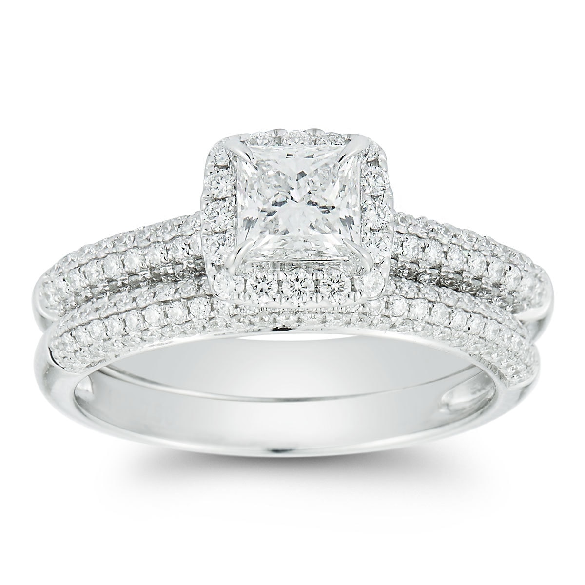 1 40ctw Princess And Round Brilliant Cut Diamond Wedding Ring Set