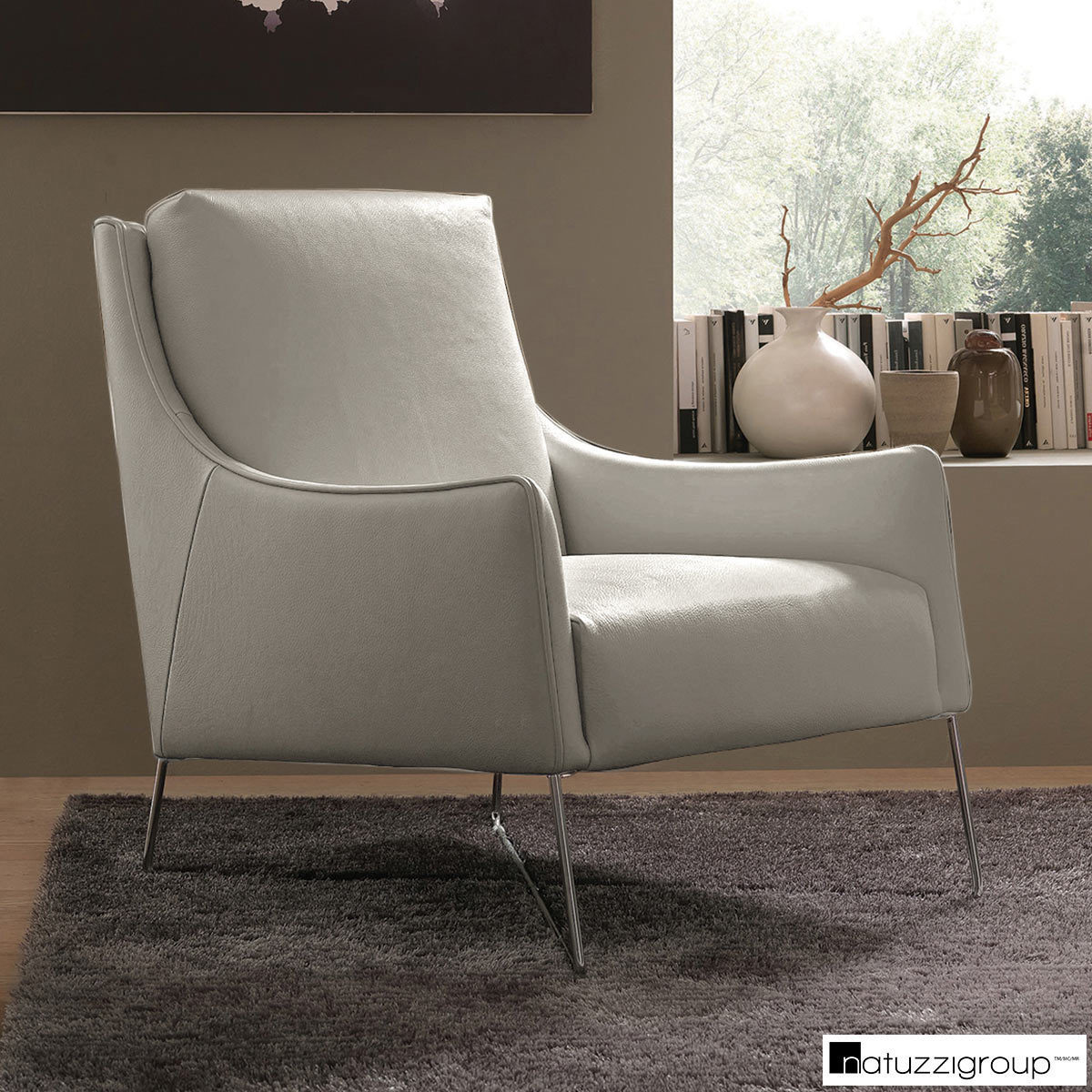Natuzzi Light Grey Top Grain Leather Accent Chair Costco Uk