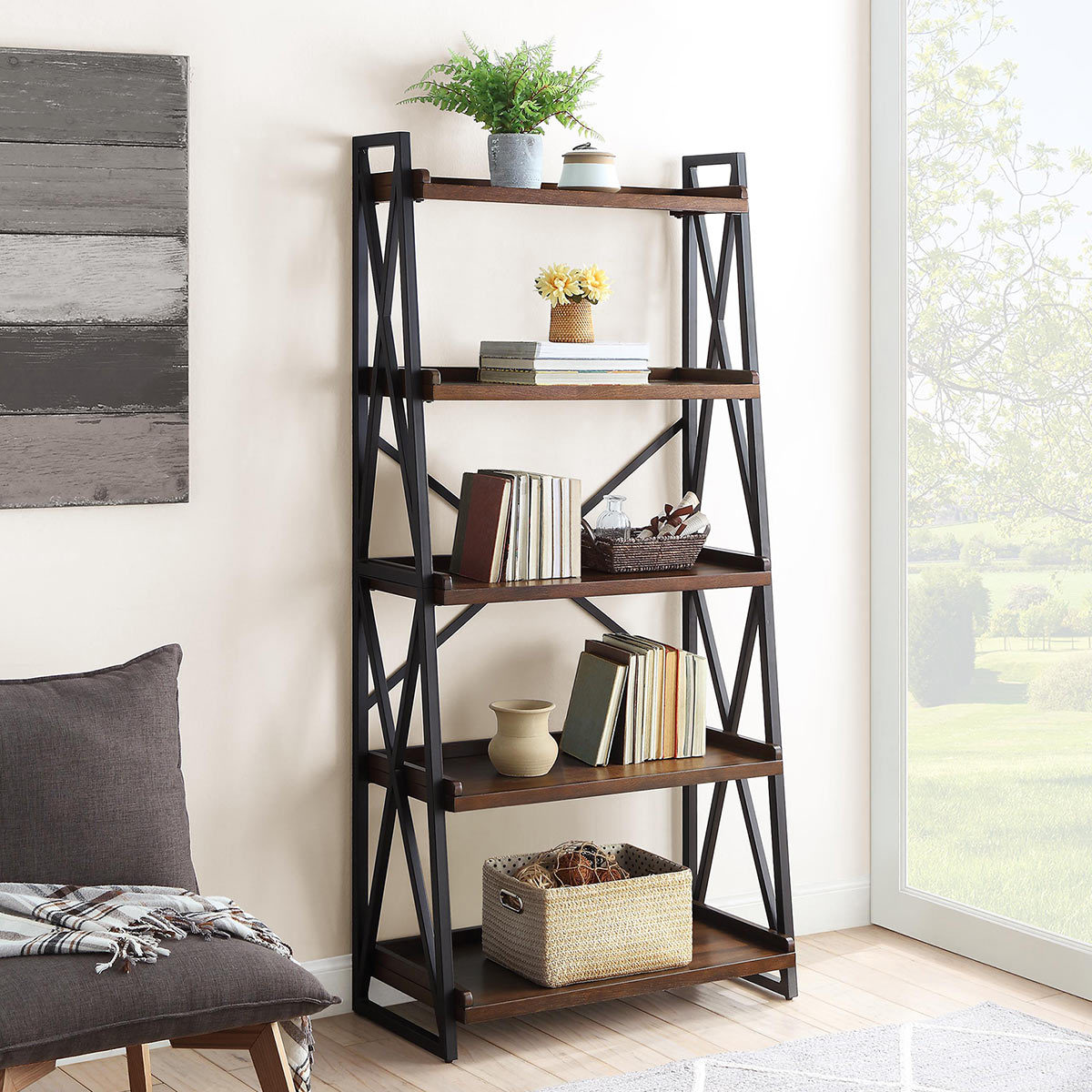 Bayside Furnishings Ladder Bookcase With 5 Fixed Shelves Costco Uk