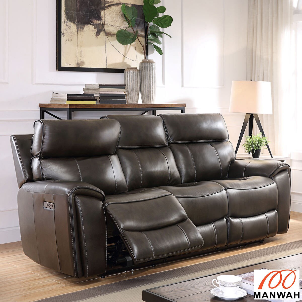 Manwah Keegan 3 Seater Brown Leather Power Recliner Sofa Costco Uk