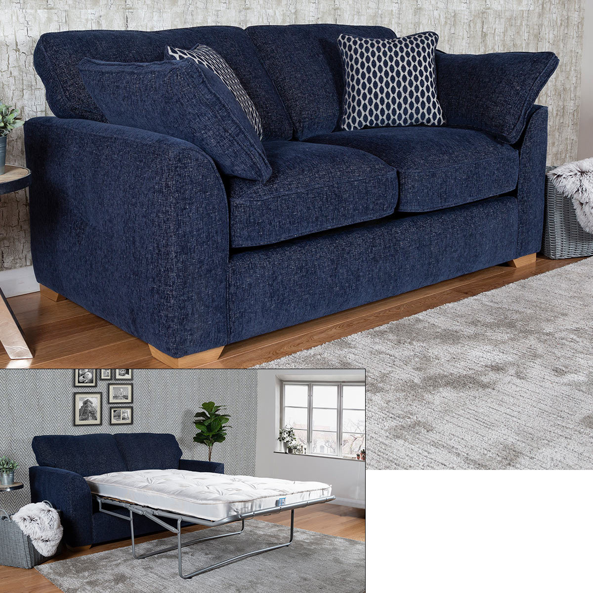 Lorna Navy Fabric Sofa Bed With 2 Accent Pillows Costco Uk