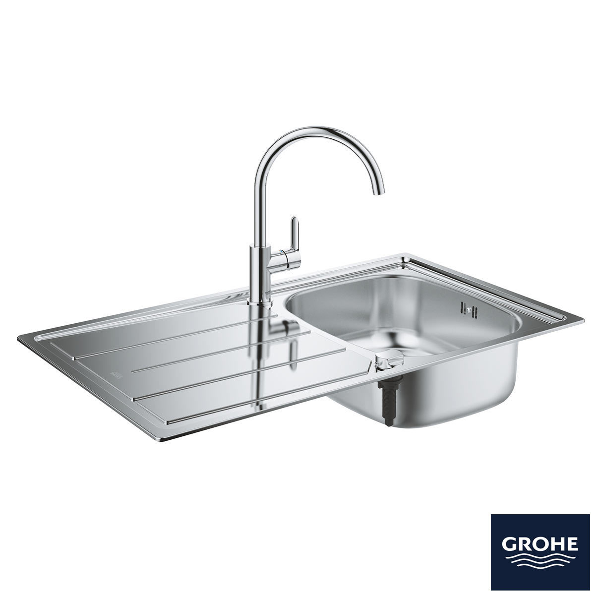 Grohe K200 Stainless Steel Sink And Bau Single Lever Mixer Tap Bundle In Chrome Model 31562sd0 Costco Uk