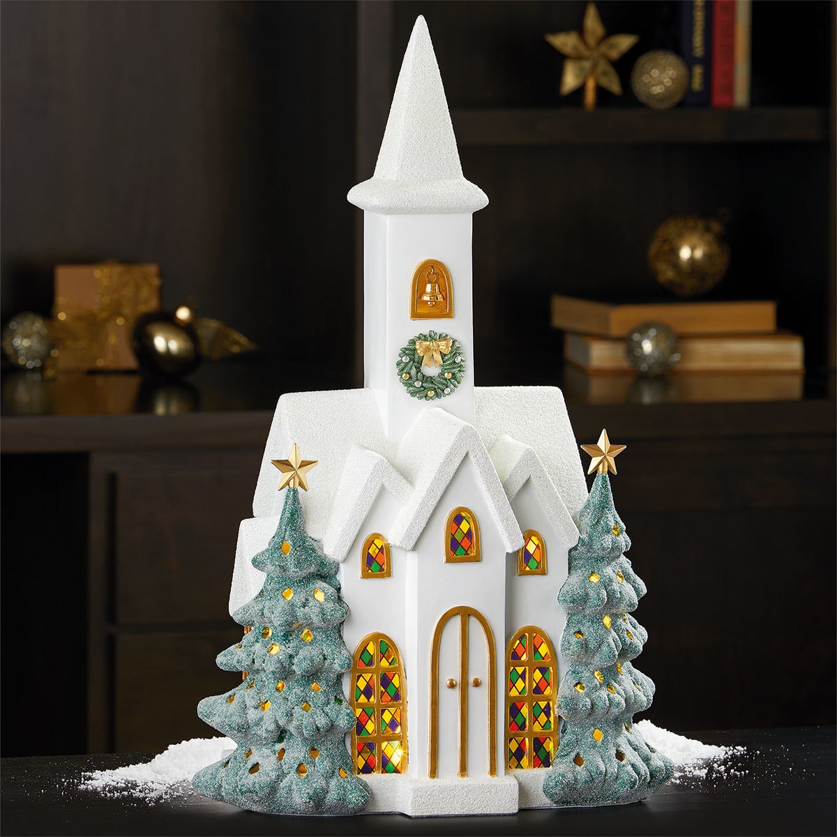 22 55 8 Cm Led Snowy Church Christmas Decoration Costco Uk