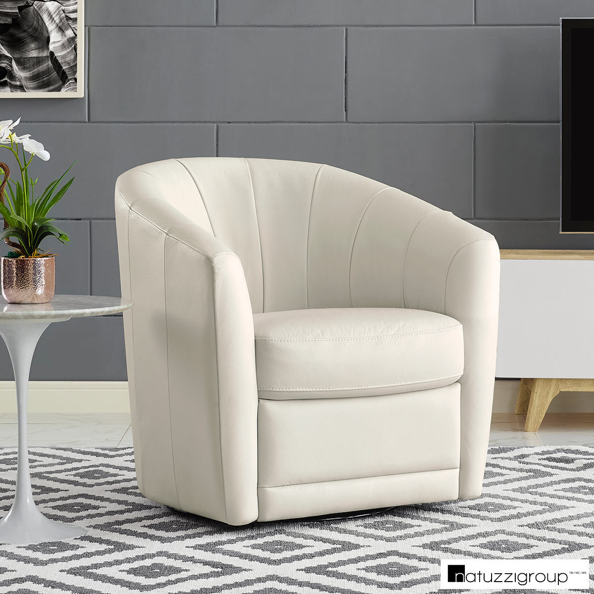 Natuzzi Cream Leather Swivel Accent Chair Costco Uk