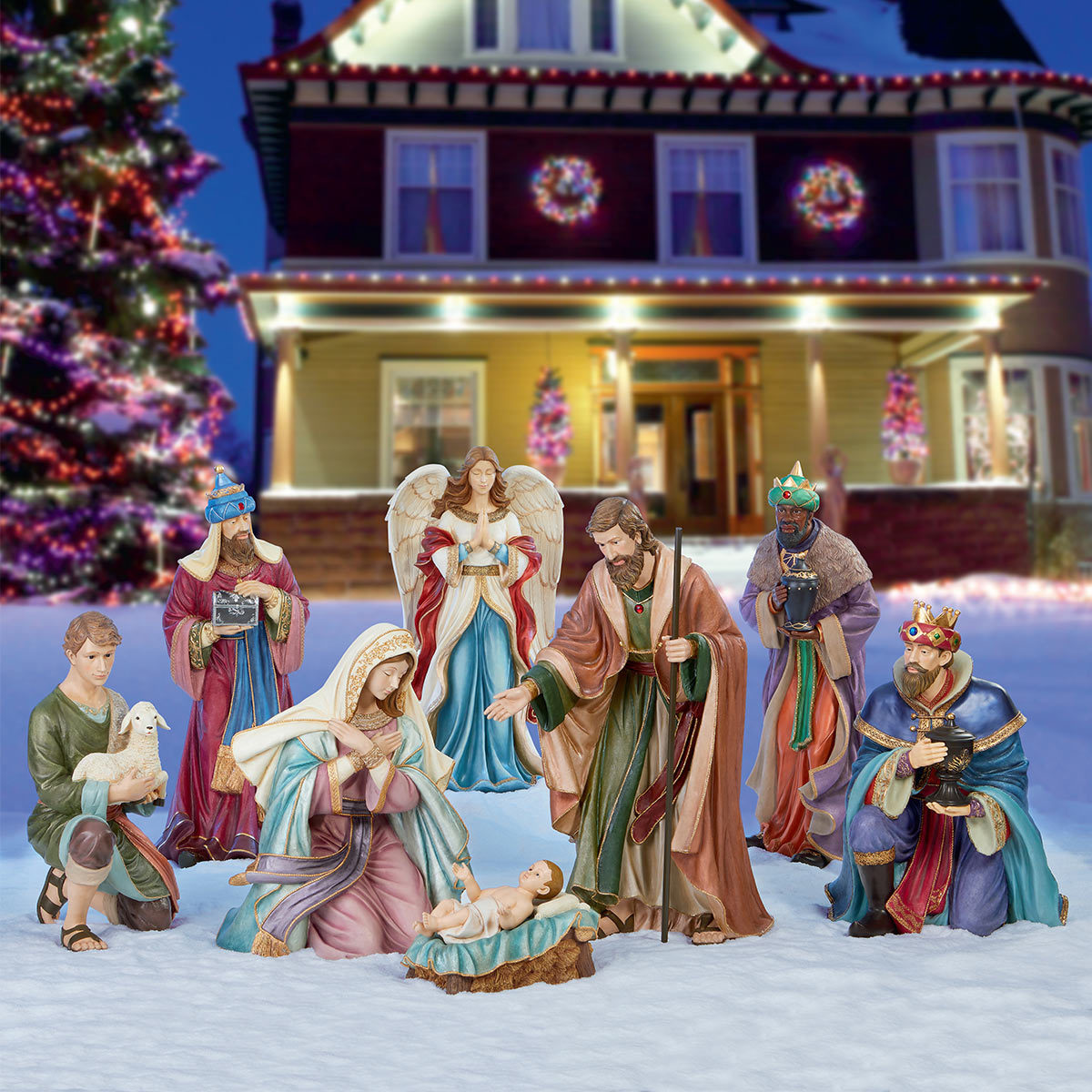 Indoor Outdoor 9 Piece Handcrafted Christmas Nativity Set Costco Uk