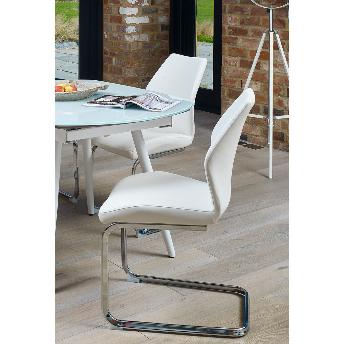 Monza White Faux Leather Cantilever Dining Chair 2 Pack Costco Uk