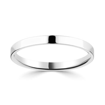 2.0mm Classic Flat Court Wedding Ring, 18ct White Gold