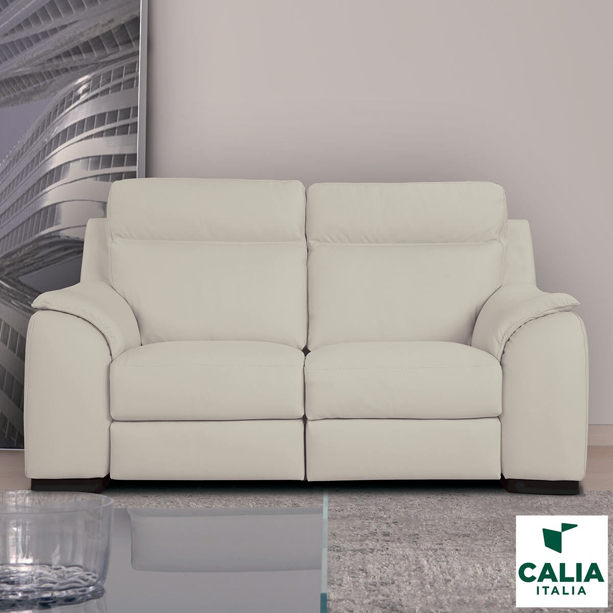 Calia Italia Serena 2 Seater Power Recliner Cream Italian Leather Sofa Costco Uk