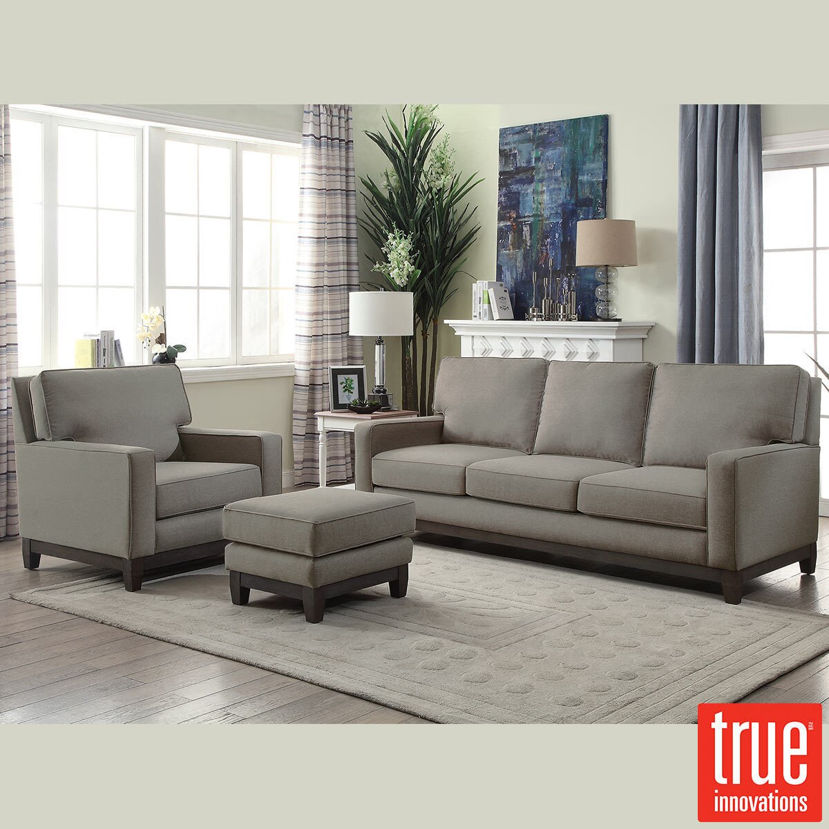 Melinda Grey Fabric 3 Seater Sofa Chair Ottoman Set Costco Uk