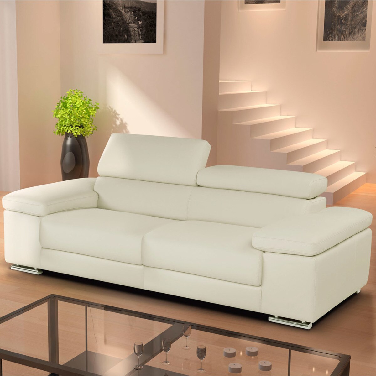 Nicoletti Lipari Cream Italian Leather 3 Seater Sofa Costco Uk