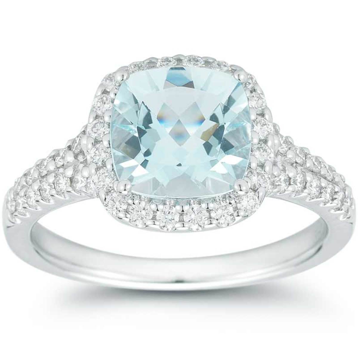 Cushion Cut Aquamarine And 0 43ctw Diamond Ring 18ct White Gold