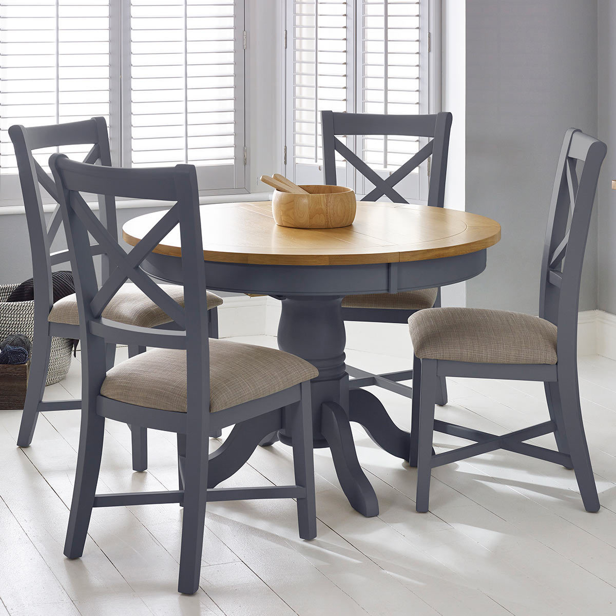 Bordeaux Painted Taupe Round Extending Dining Table 4 Chairs Seats 6 Costco Uk