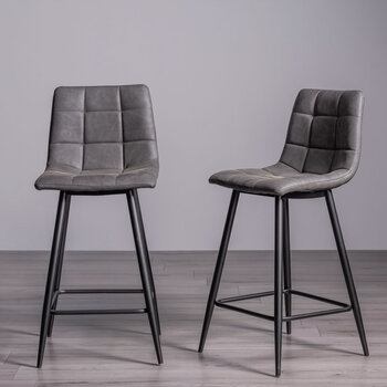 Bentley Designs Grey Faux Leather Tapered Back Bar Stool, 2 Pack