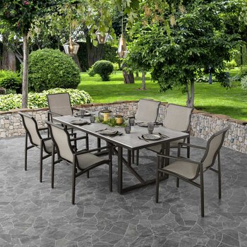 Agio Delray 7 Piece Sling Dining Set with Sintered Stone Table Top + Cover