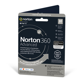 Norton 360 Advanced 2022, Antivirus Software for 10 Device and 1 Year Subscription with Automatic Renewal