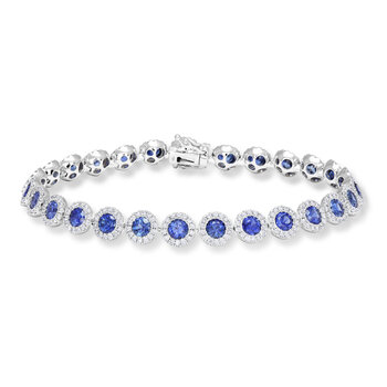 Round Cut Blue Sapphire & 1.80ctw Diamond Bracelet, 18ct White Gold