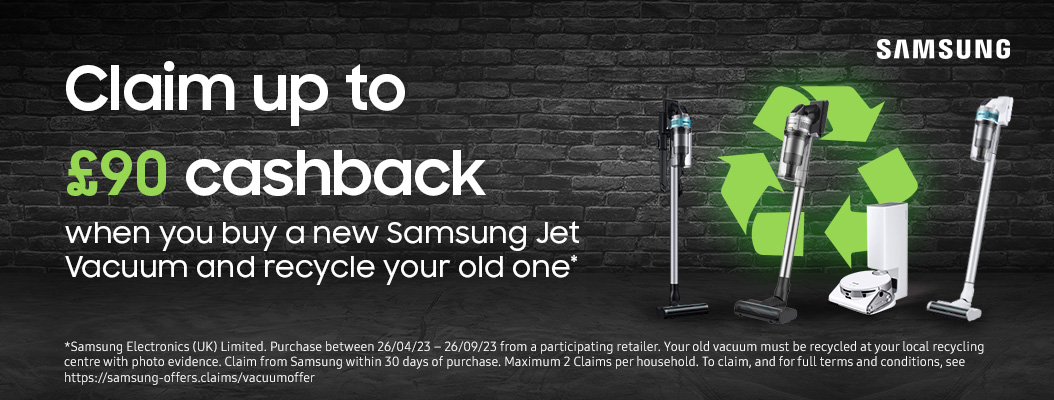 Claim up to £50 cashback for Samsung vaccums