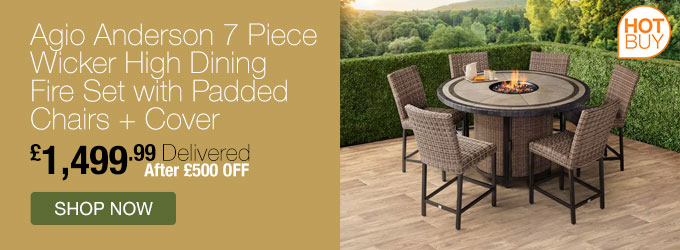 Agio Anderson 7 Piece Wicker High Dining Fire Set
