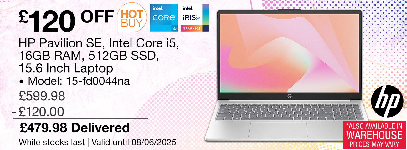 HP Pavilion SE, Intel Core i5, 16GB RAM, 512GB SSD, 15.6 Inch Laptop