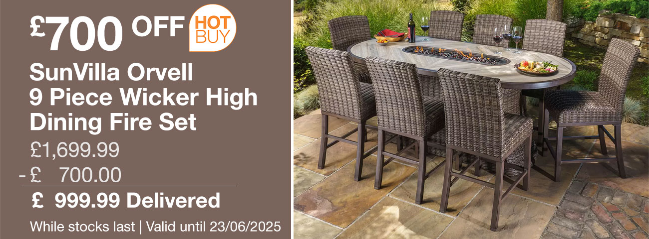 SunVilla Orvell 9 Piece Wicker High Dining Fire Set