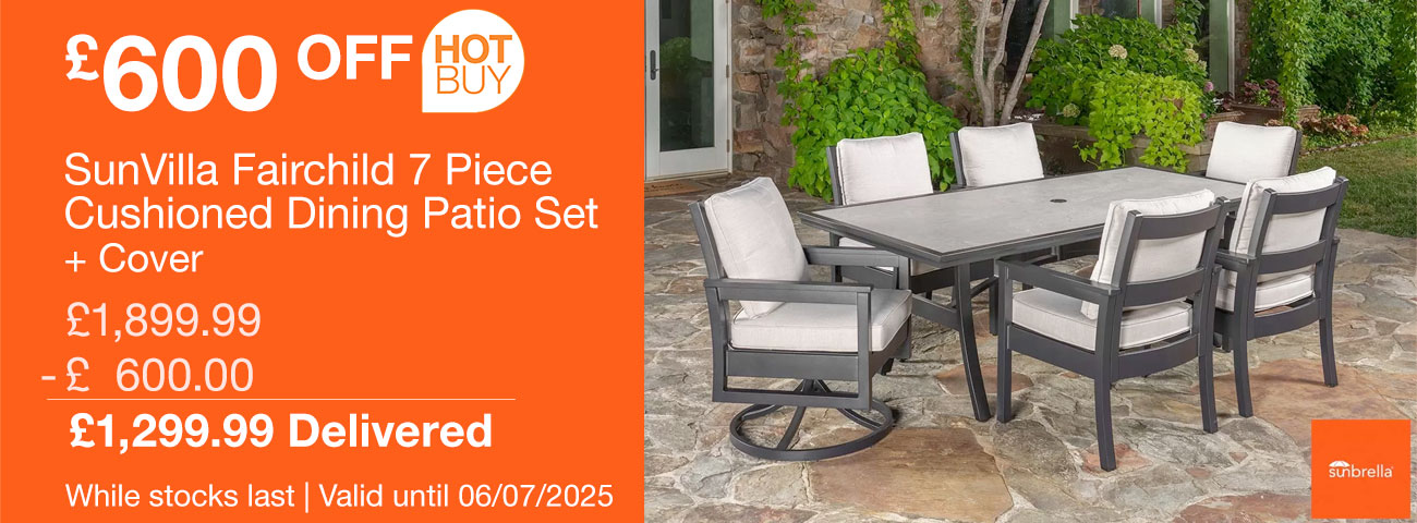 sunvilla fairchild 7 piece cushioned dining patio set