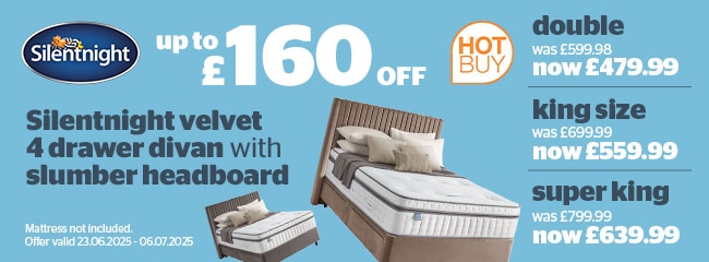 Silentnight Velvet 4 Drawer Divan Base with Slumber Headboard