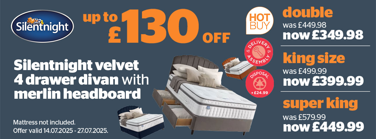 silentnight velvet 4 drawer divan with melvin headboard