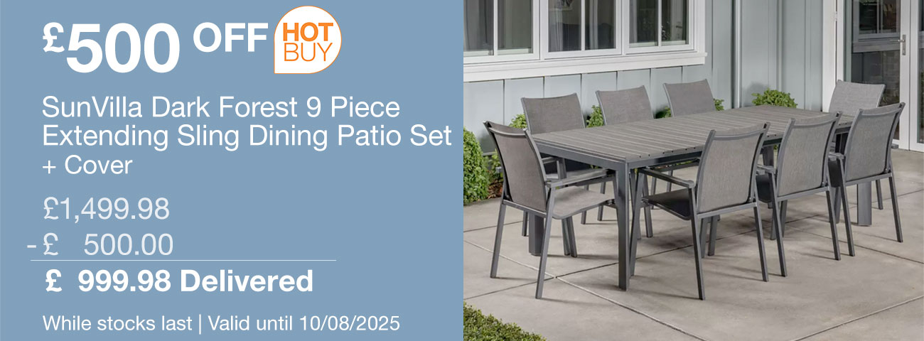 sunvilla dark forest 9 piece extending sling dining patio set