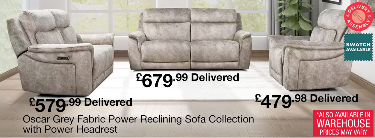 oscar grey fabric power reclining sofa collection
