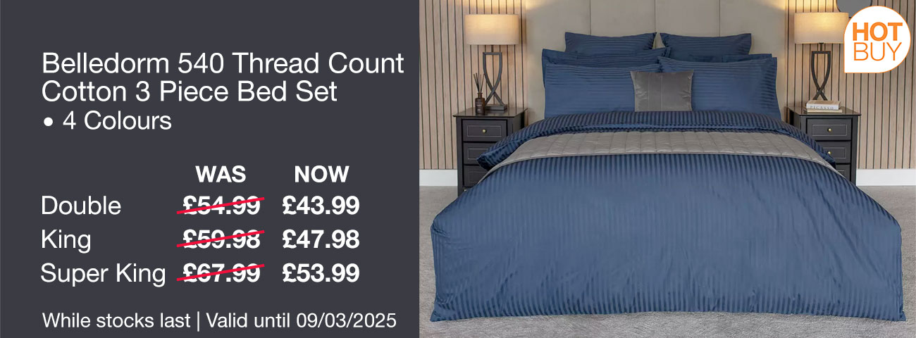 belledorm 540 thread count cotton 3 piece bed set