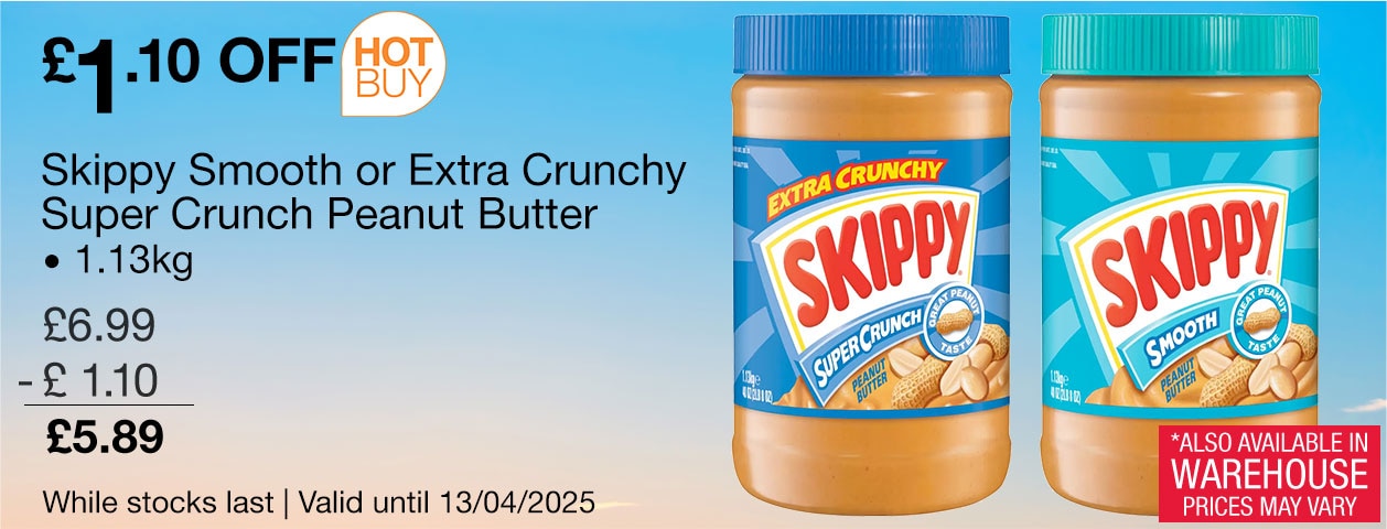 skippy smooth or extra crunchy super crunch peanut butter