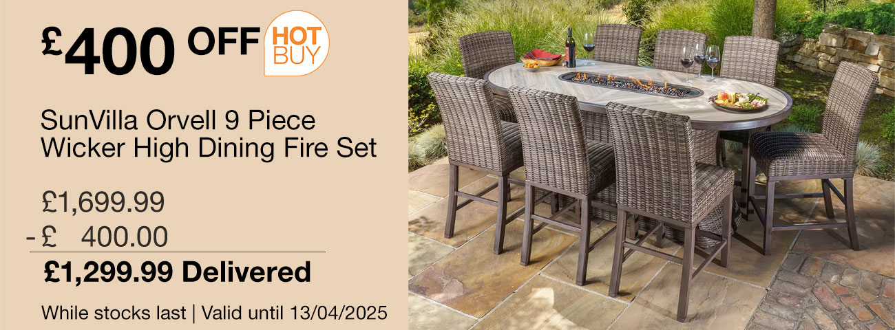 sunvilla orvell 9 piece wicker high dining fire set