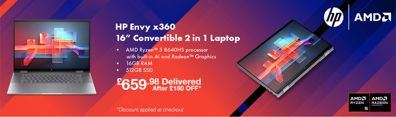 HP Envy x360, AMD Ryzen 5, 16GB RAM, 512GB SSD, 16 Inch Convertible 2 in 1 Laptop