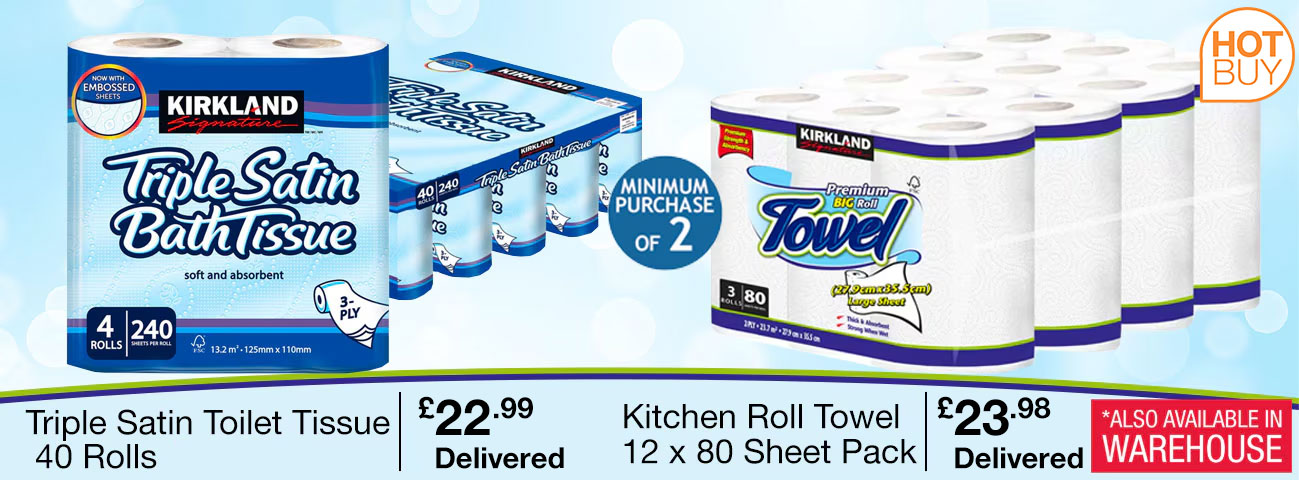 Kirkland Signature Triple Satin 3-Ply Toilet Tissue and Kitchen Roll Towel